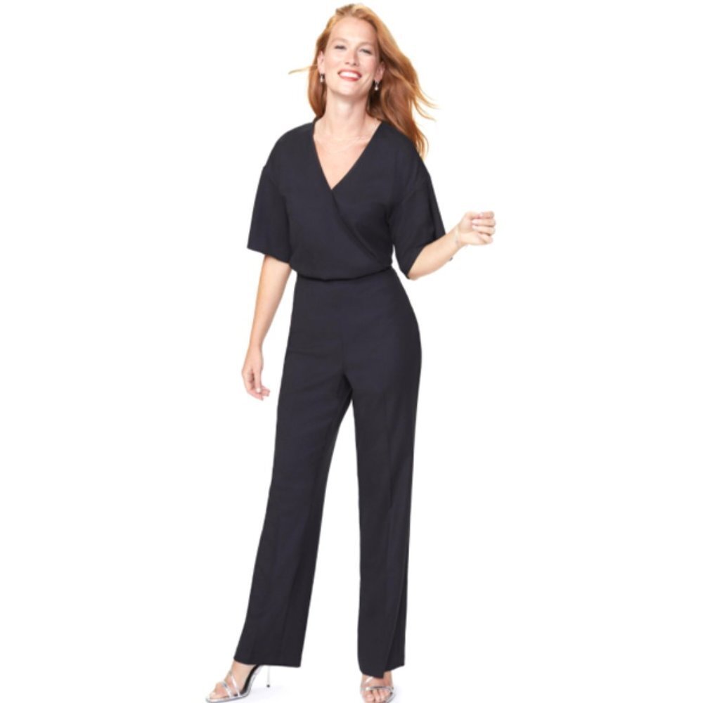 NYDJ Black V-Neck Wide-Sleeve Jumpsuit